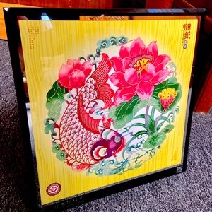 Handmade paper cut Asian coy fish art